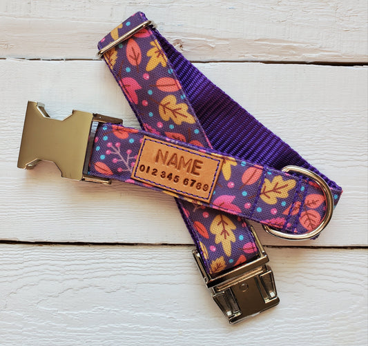 Purple Leaves Dog Collar