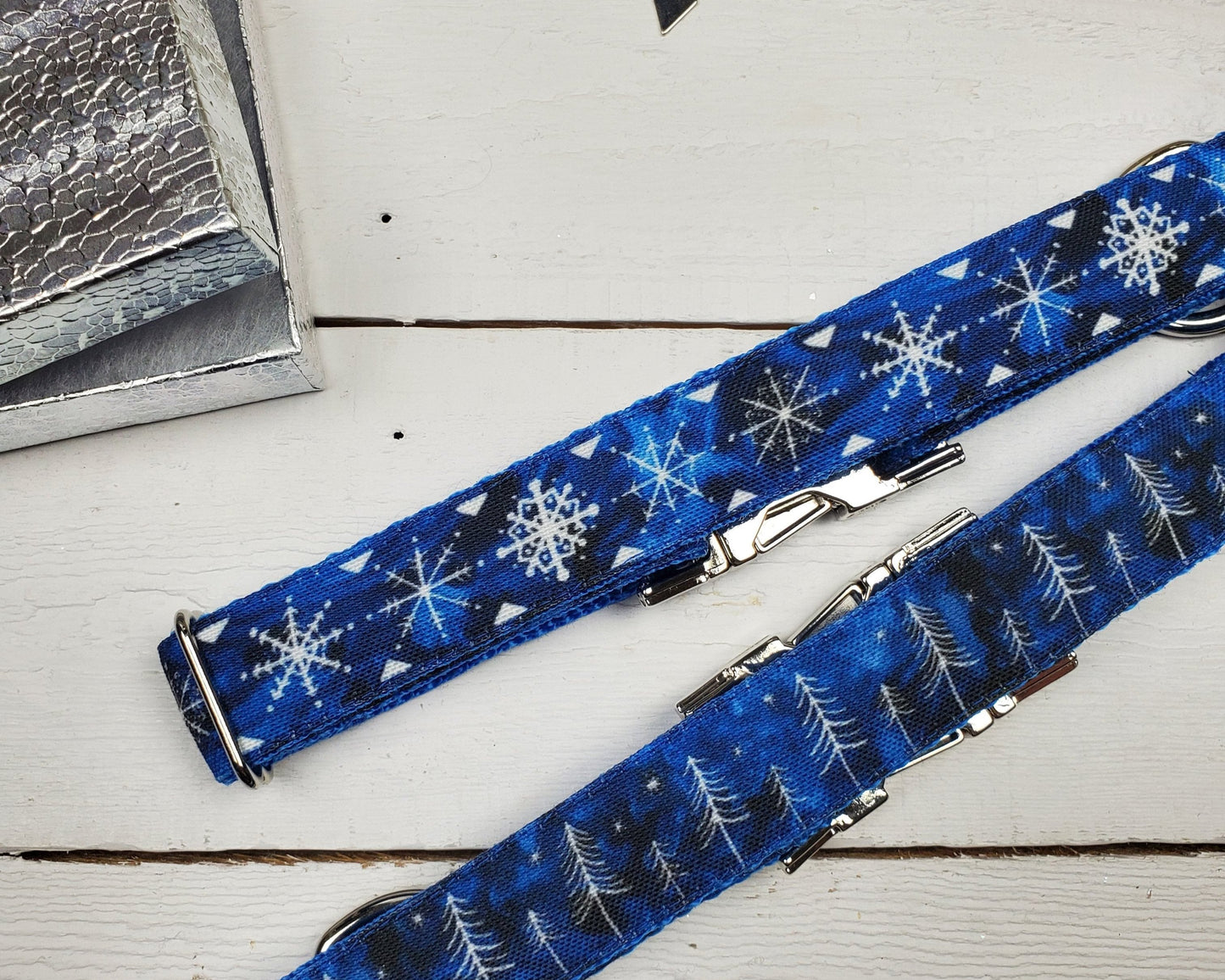 Blue Winter Trees dog collar