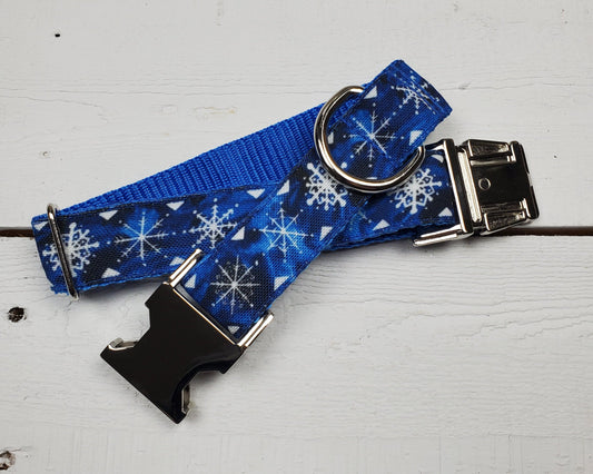 Blue Snowflakes dog collar