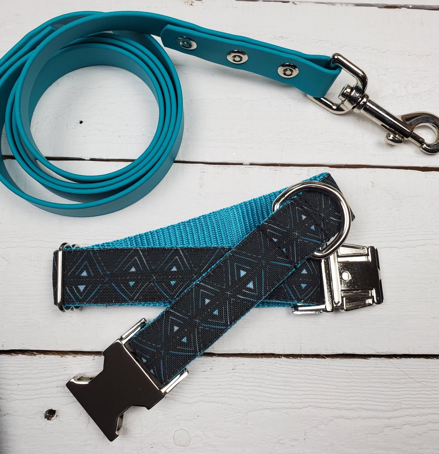 Teal & Black Geometric dog collar