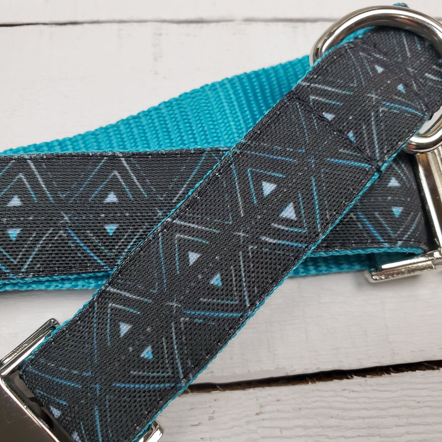 Teal & Black Geometric dog collar