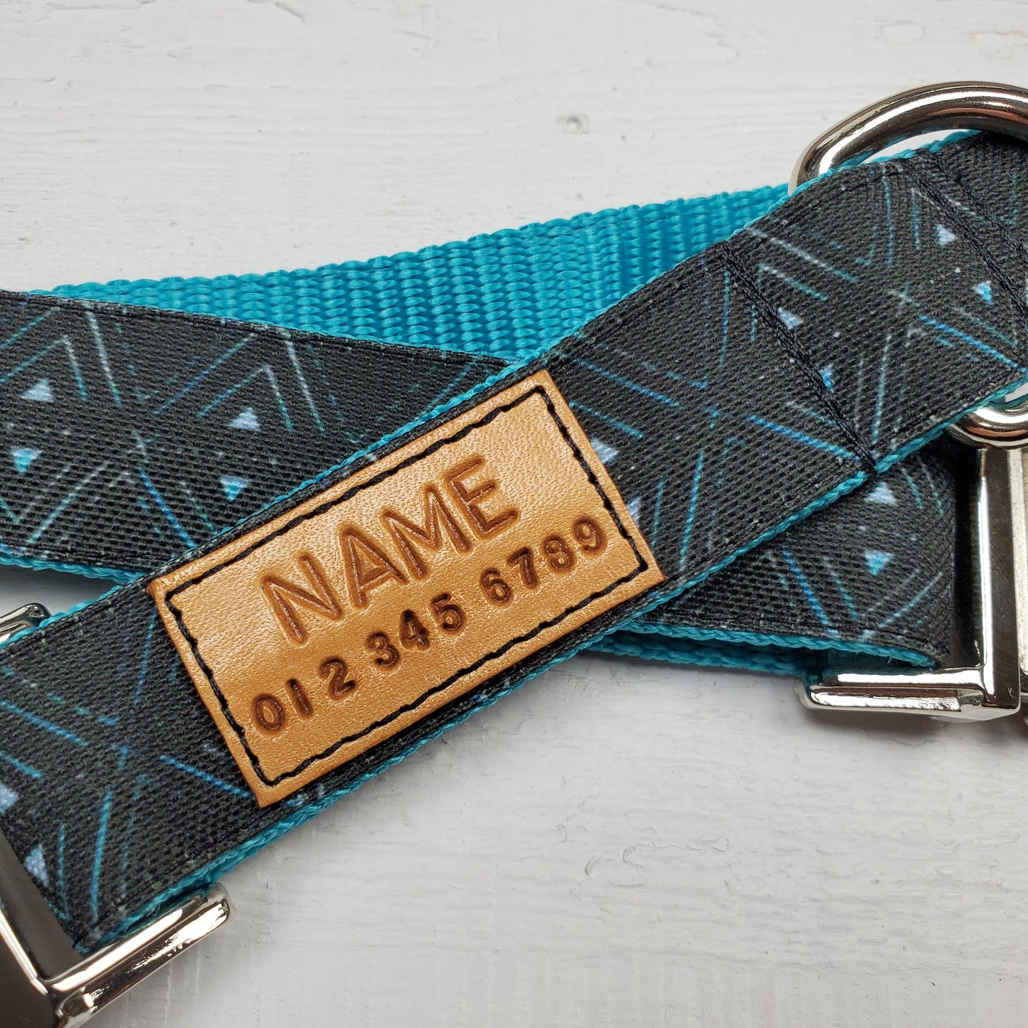 Teal & Black Geometric dog collar