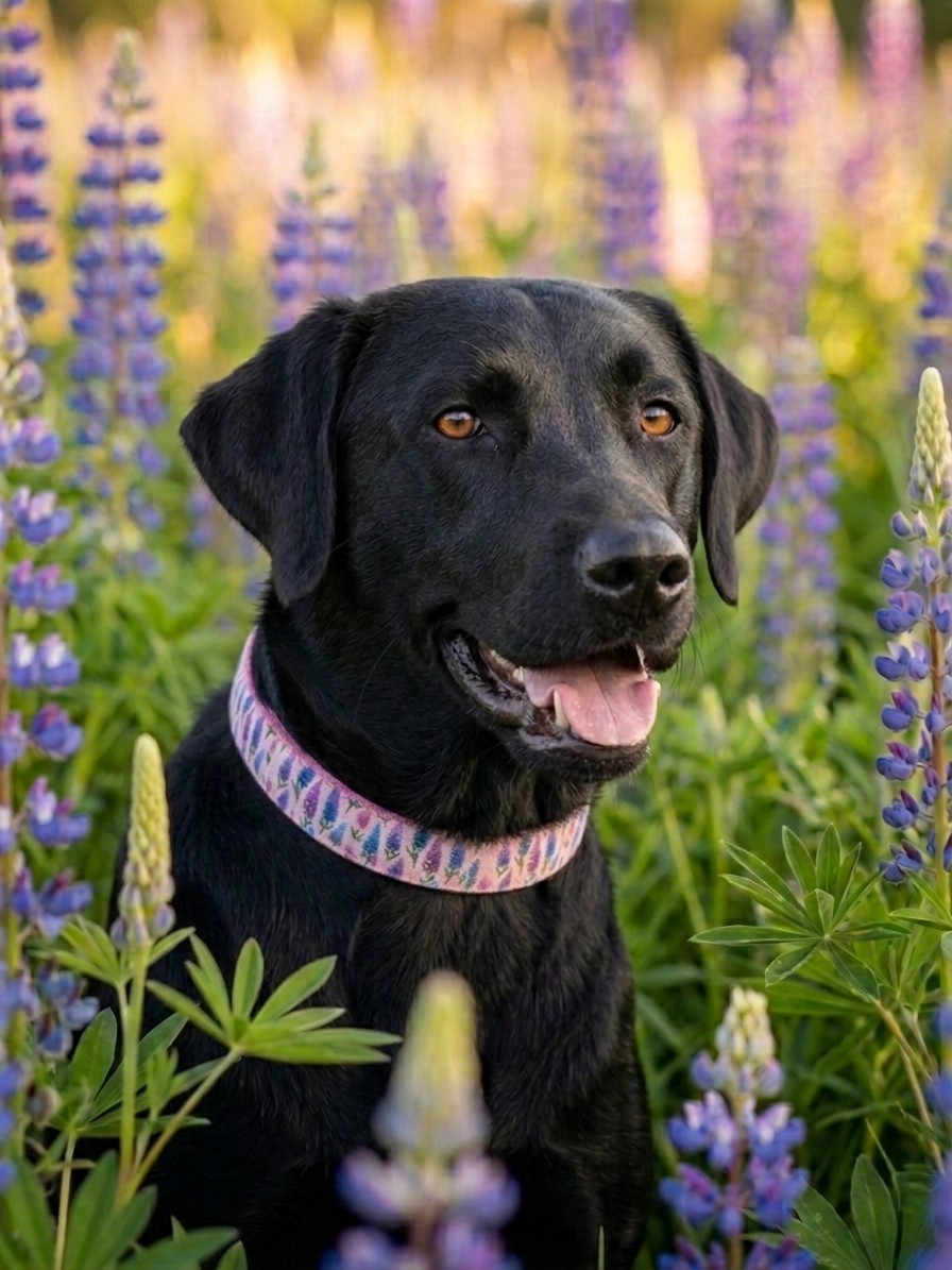 Pink Lupins Dog Collar