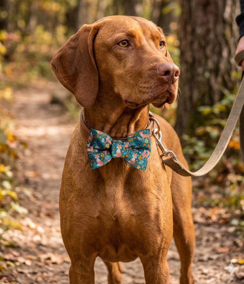 Forest Foxes in Green Over-the-collar Bow