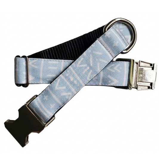 Blue Grey Mudcloth Dog Collar