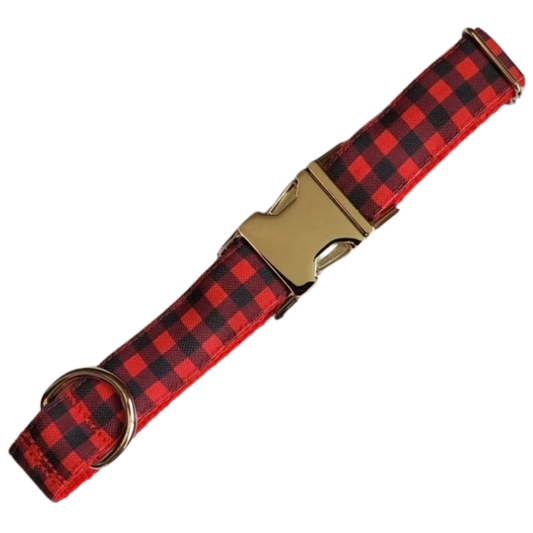 Red & Black Buffalo Plaid Dog Collar