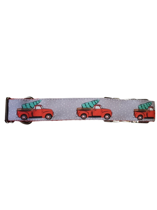 Red Trucks & Christmas Trees Dog Collar
