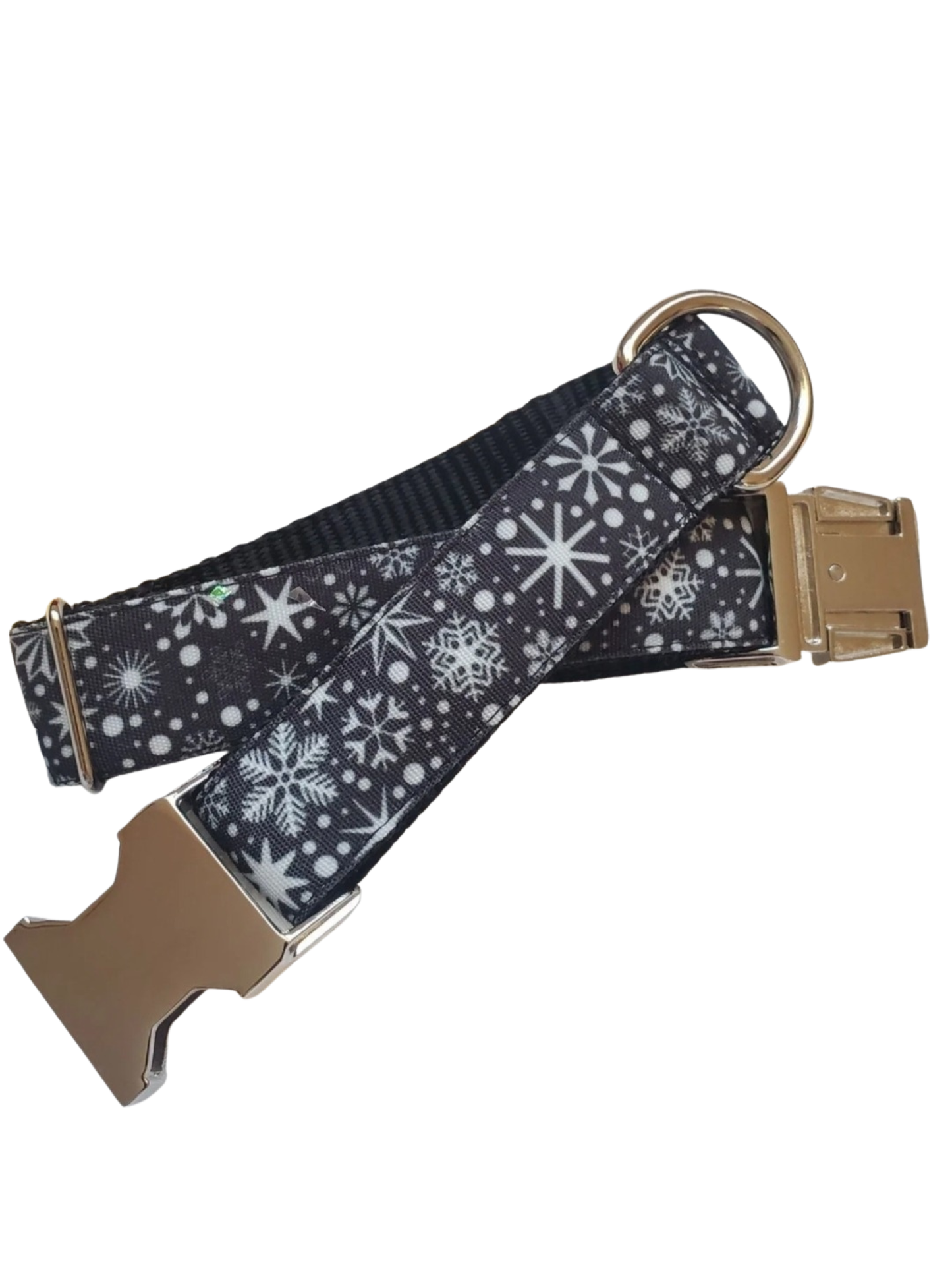 Snowflakes on Black Dog Collar
