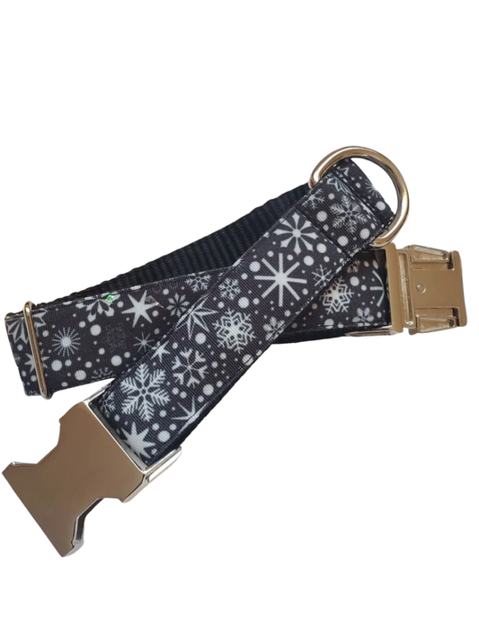 Snowflakes on Black Dog Collar