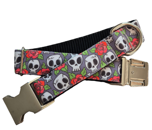 Skulls & Roses Dog Collar