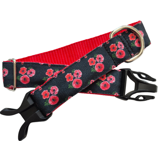 Poppies on Black Dog Collar