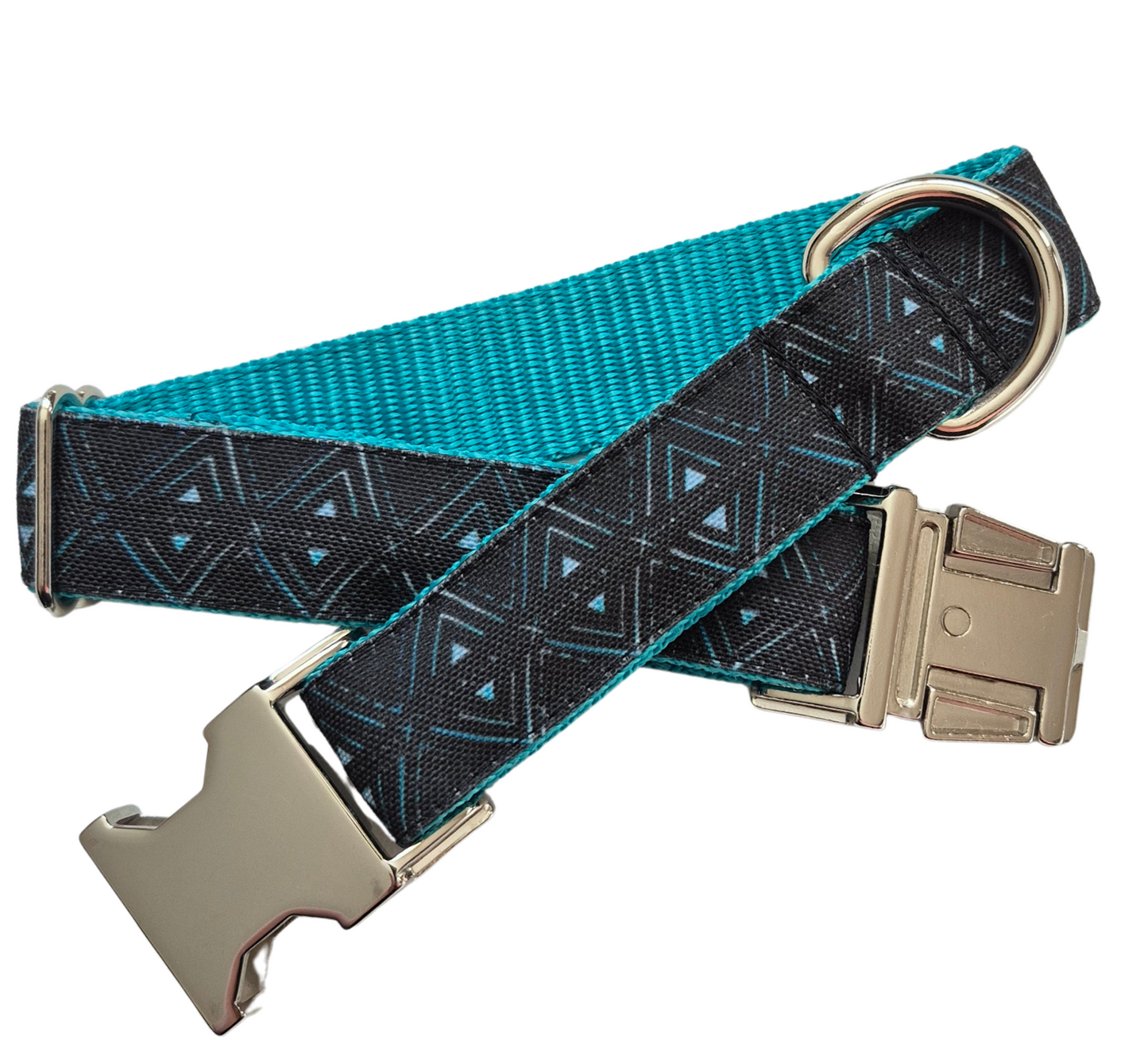 Teal & Black Geometric Dog Collar