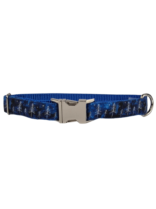 Blue Winter Trees Dog Collar