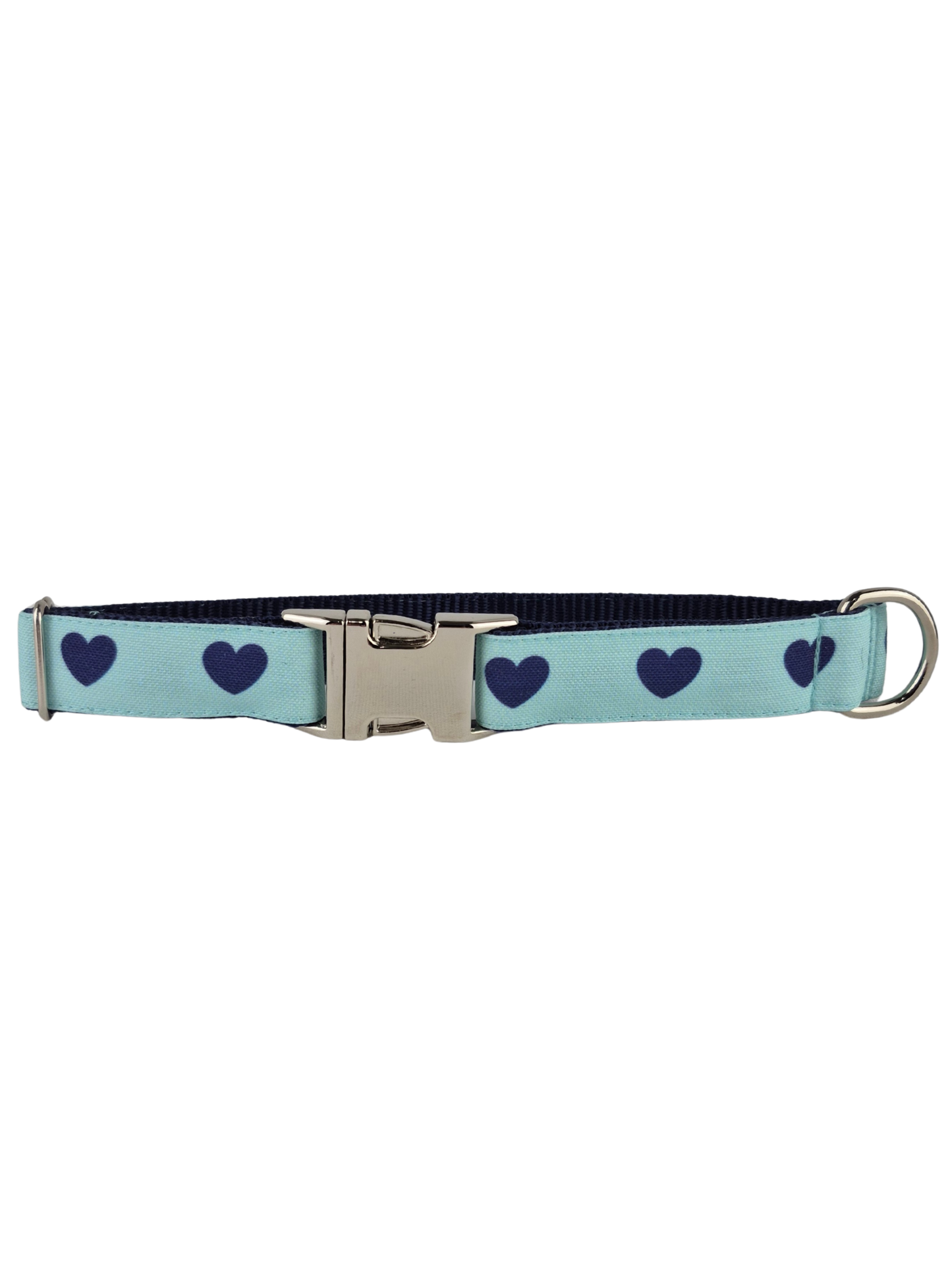 Navy Hearts on Mint Dog Collar