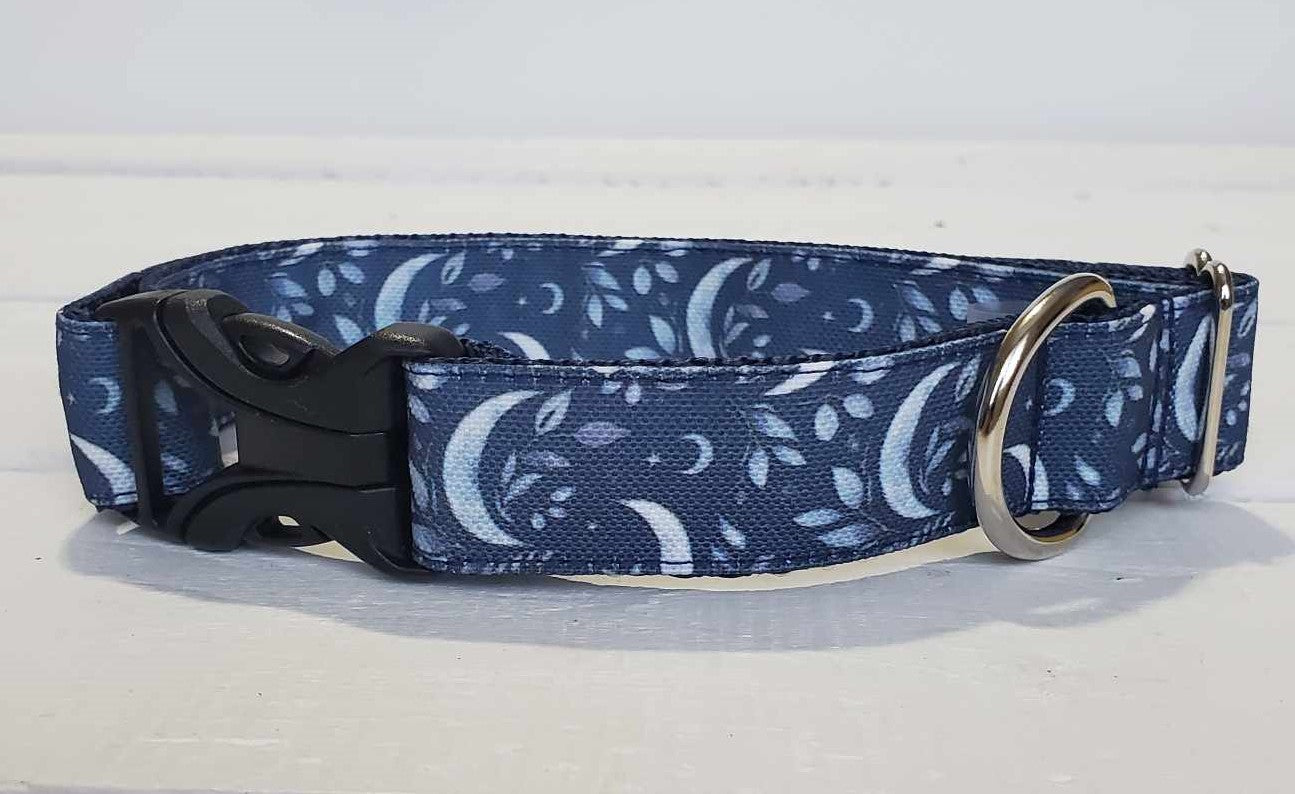 Navy Moons Dog Collar - water & stain resistant