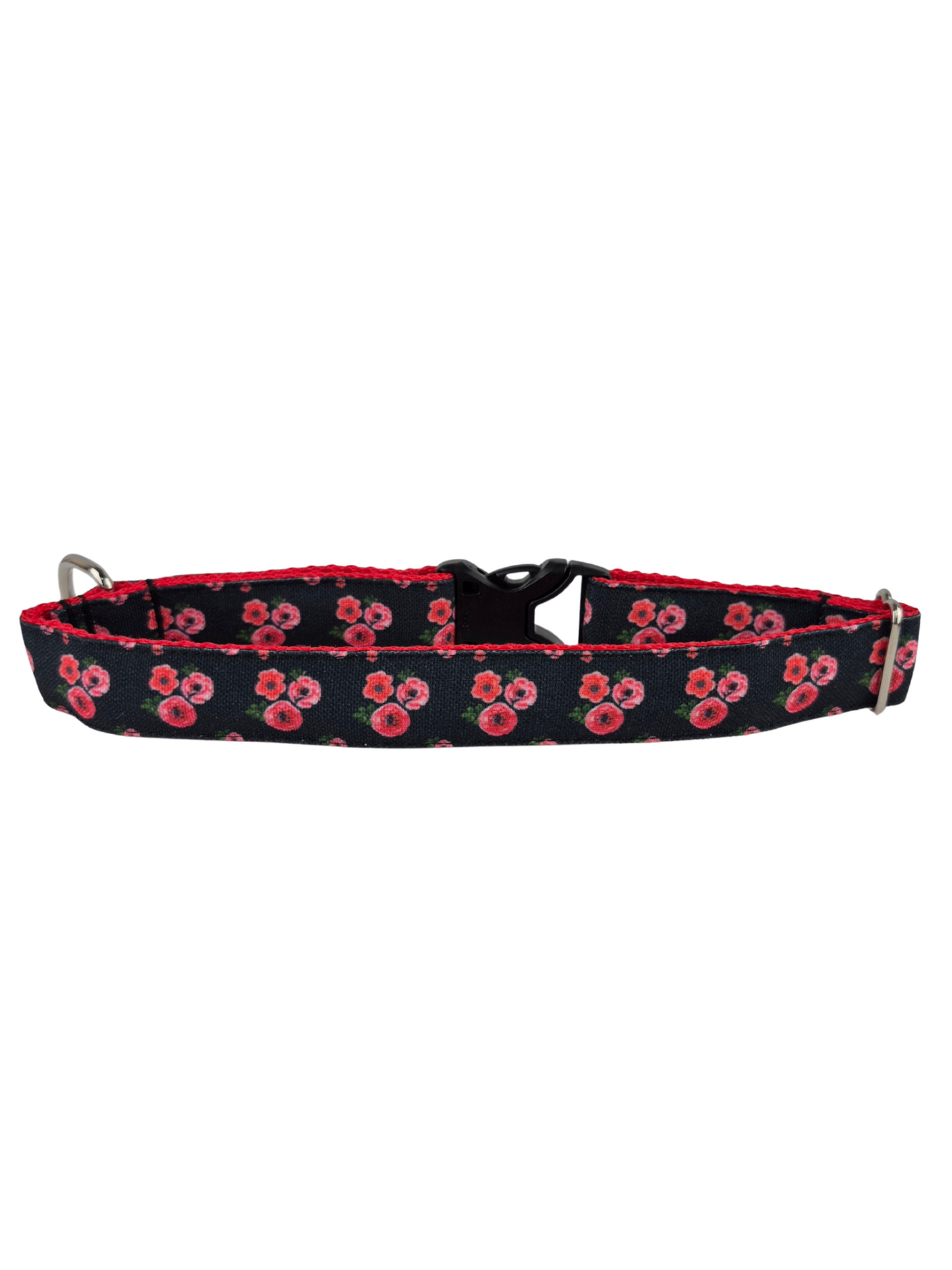 Poppies on Black Dog Collar