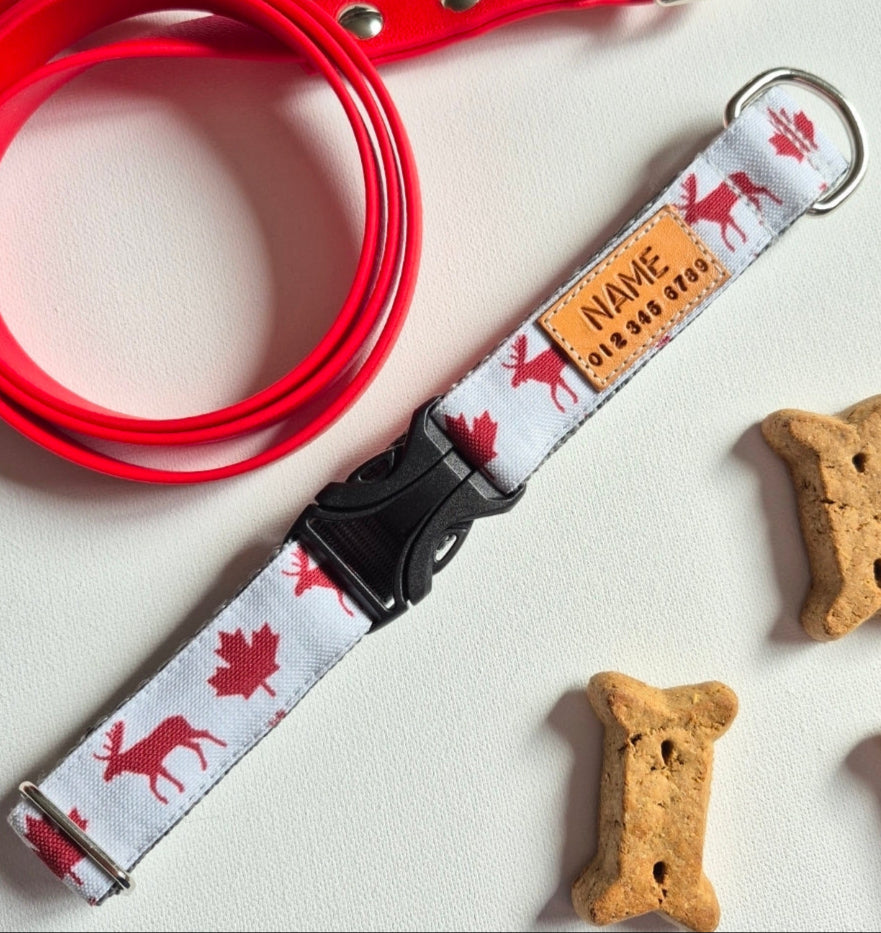 Maple Leaves & Moose Dog Collar