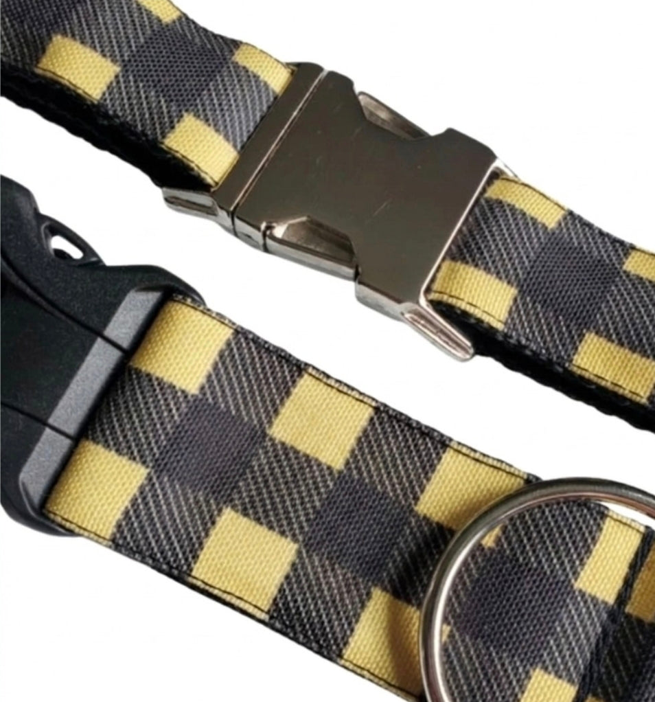 Yellow & Black Buffalo Plaid Dog Collar