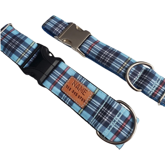 Blue Plaid Dog Collar