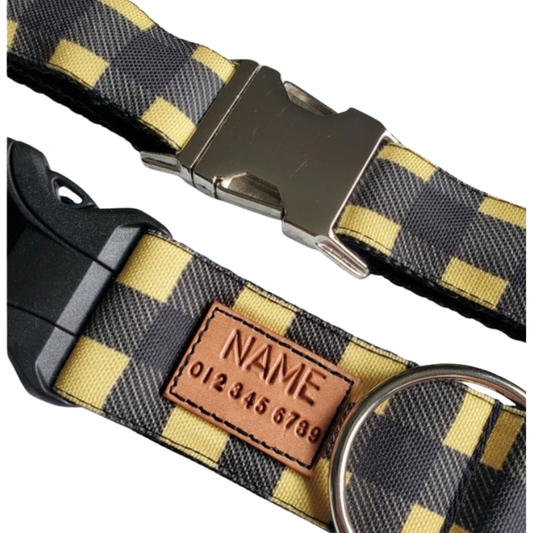 Yellow & Black Buffalo Plaid Dog Collar