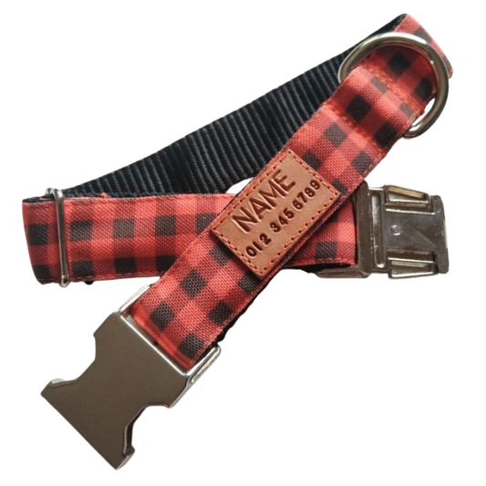 Orange Buffalo Plaid Dog Collar