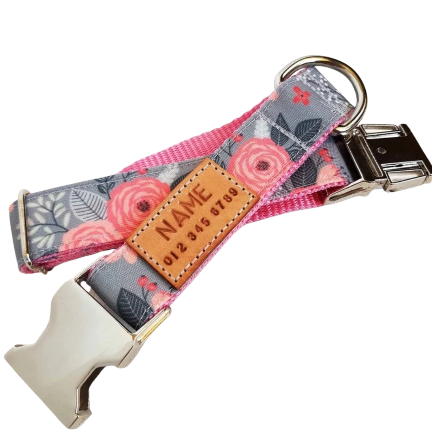 Grey Floral Dog Collar