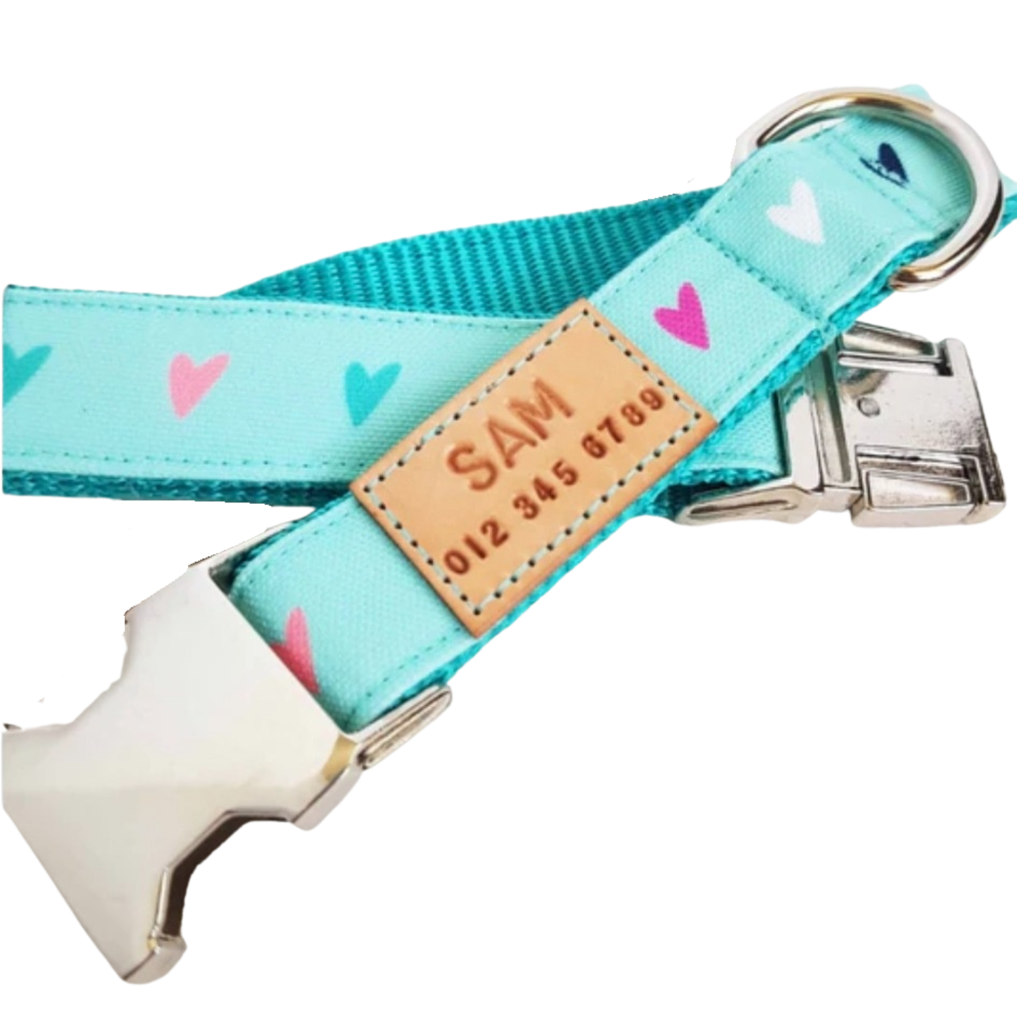 Teal Hearts Dog Collar