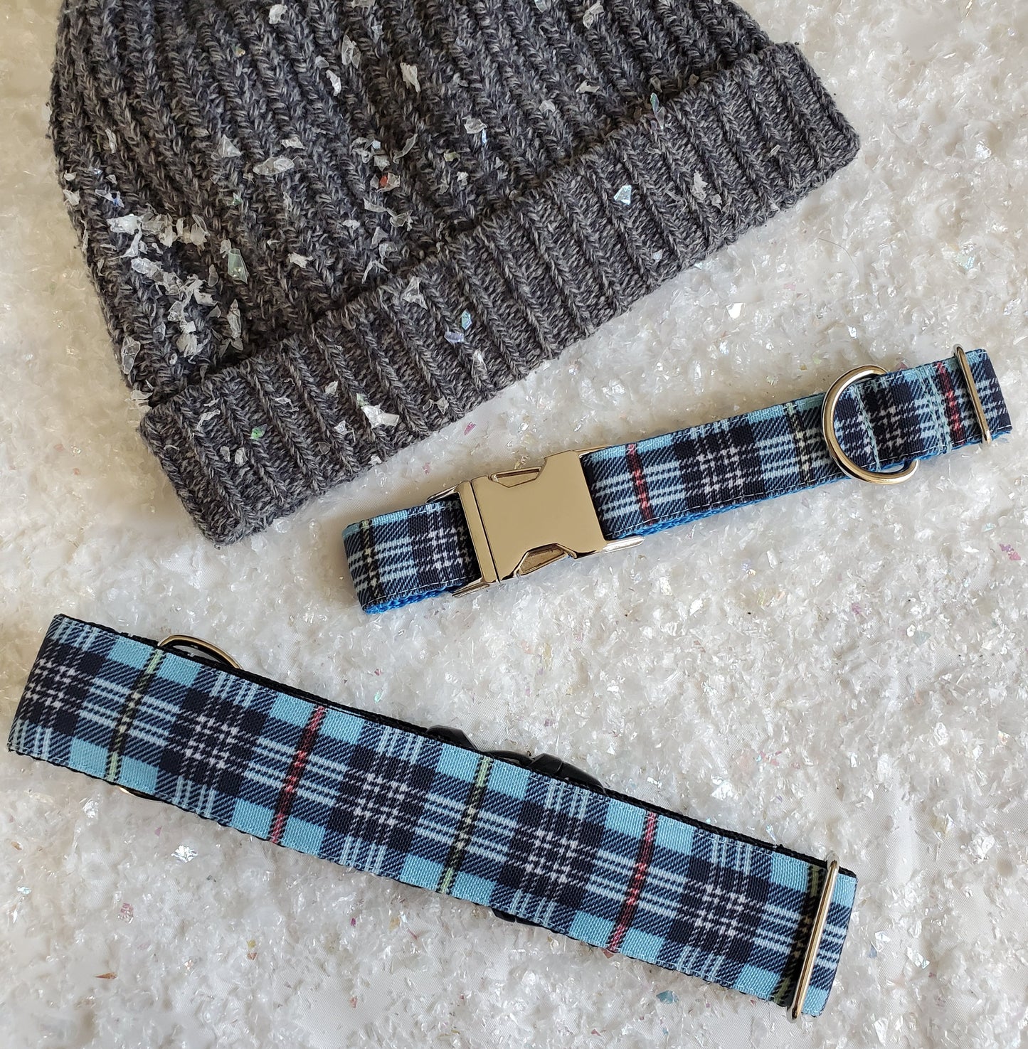 Blue Plaid dog collar