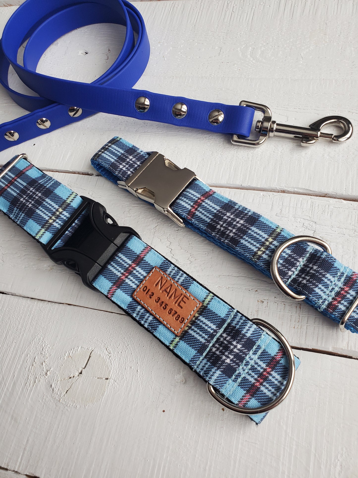 Blue Plaid dog collar