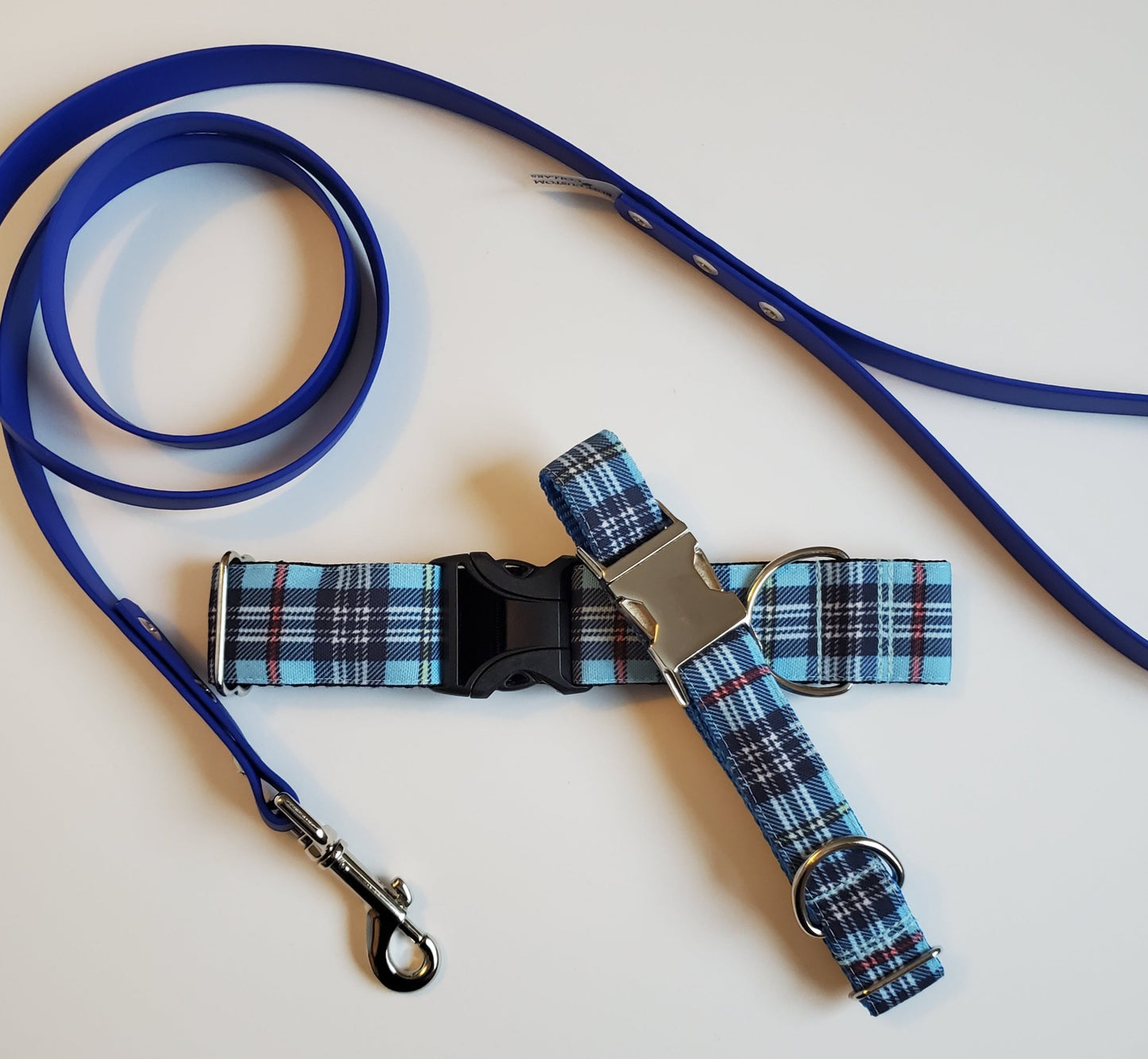 Blue Plaid dog collar