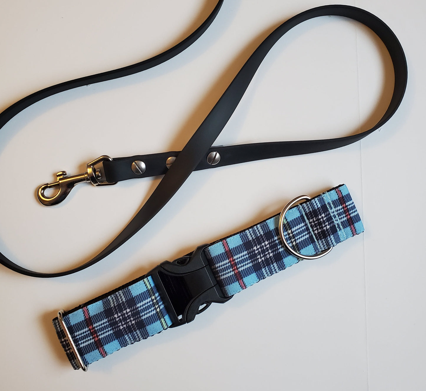 Blue Plaid dog collar