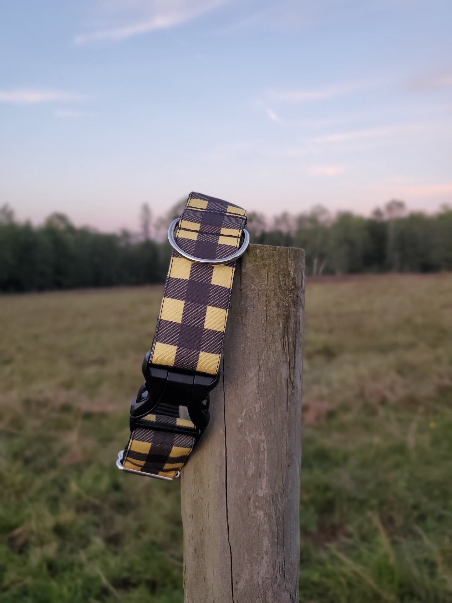 Yellow and Black Buffalo Plaid dog collar