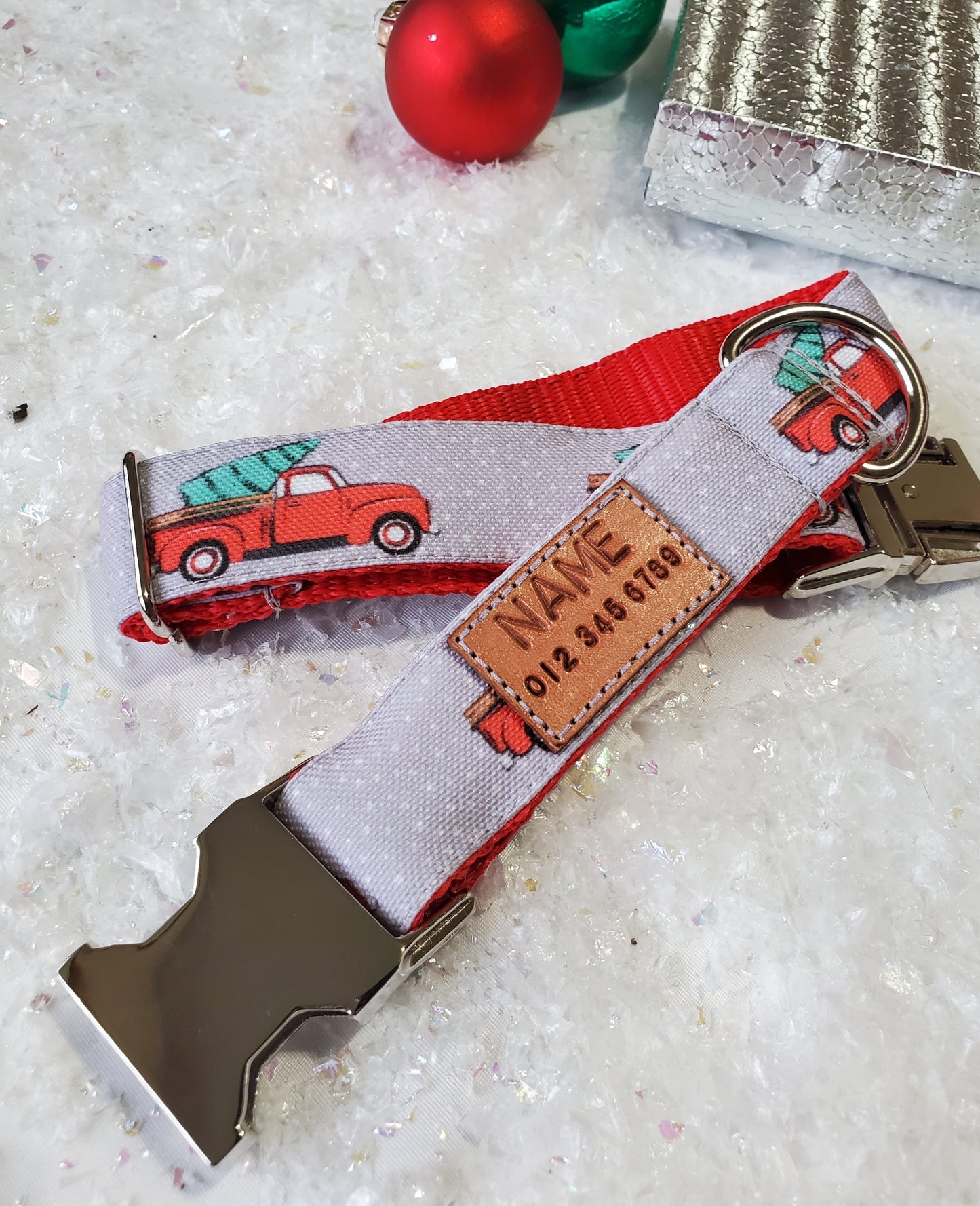 Red Trucks & Christmas Trees dog collar