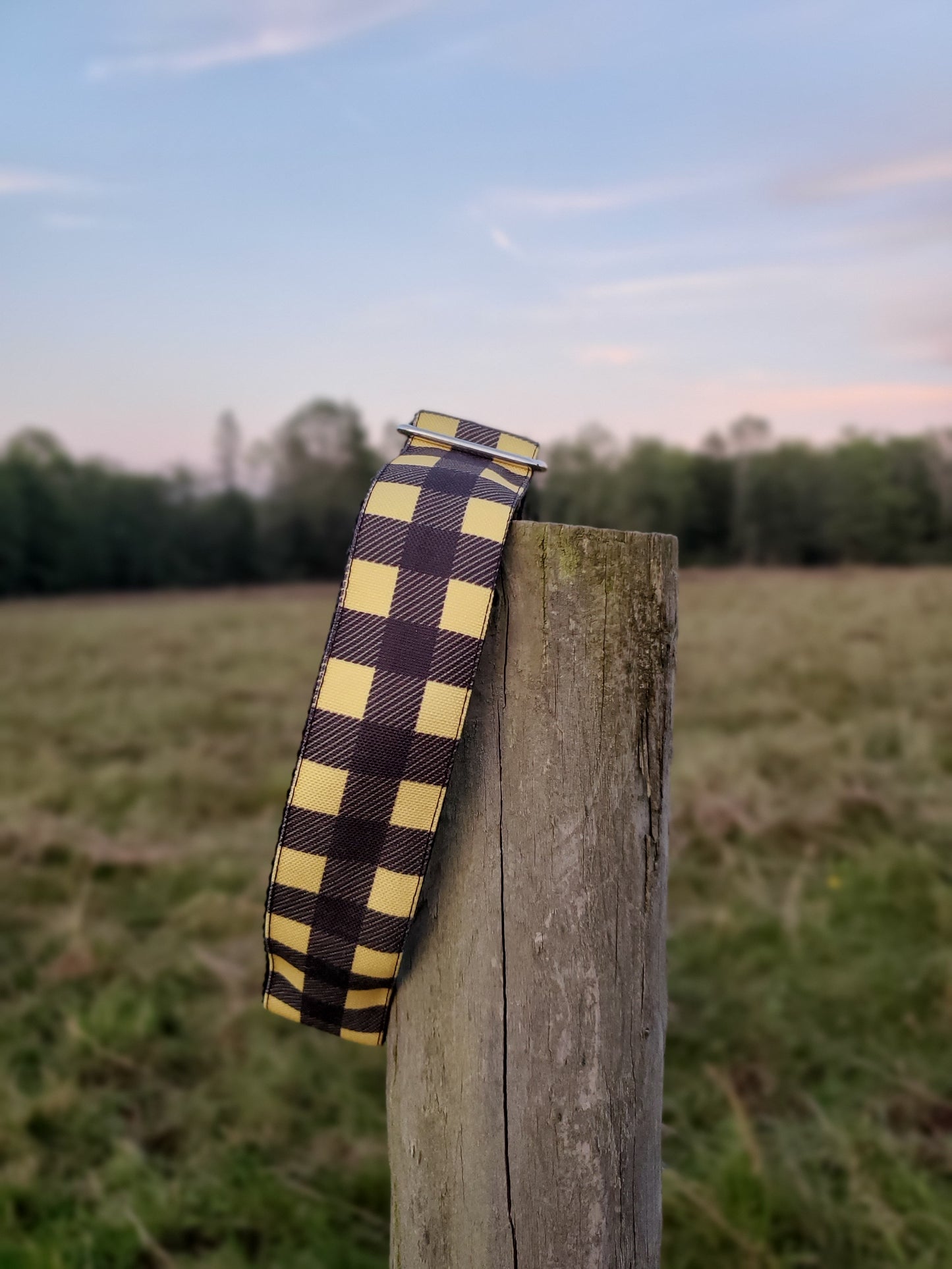 Yellow and Black Buffalo Plaid dog collar