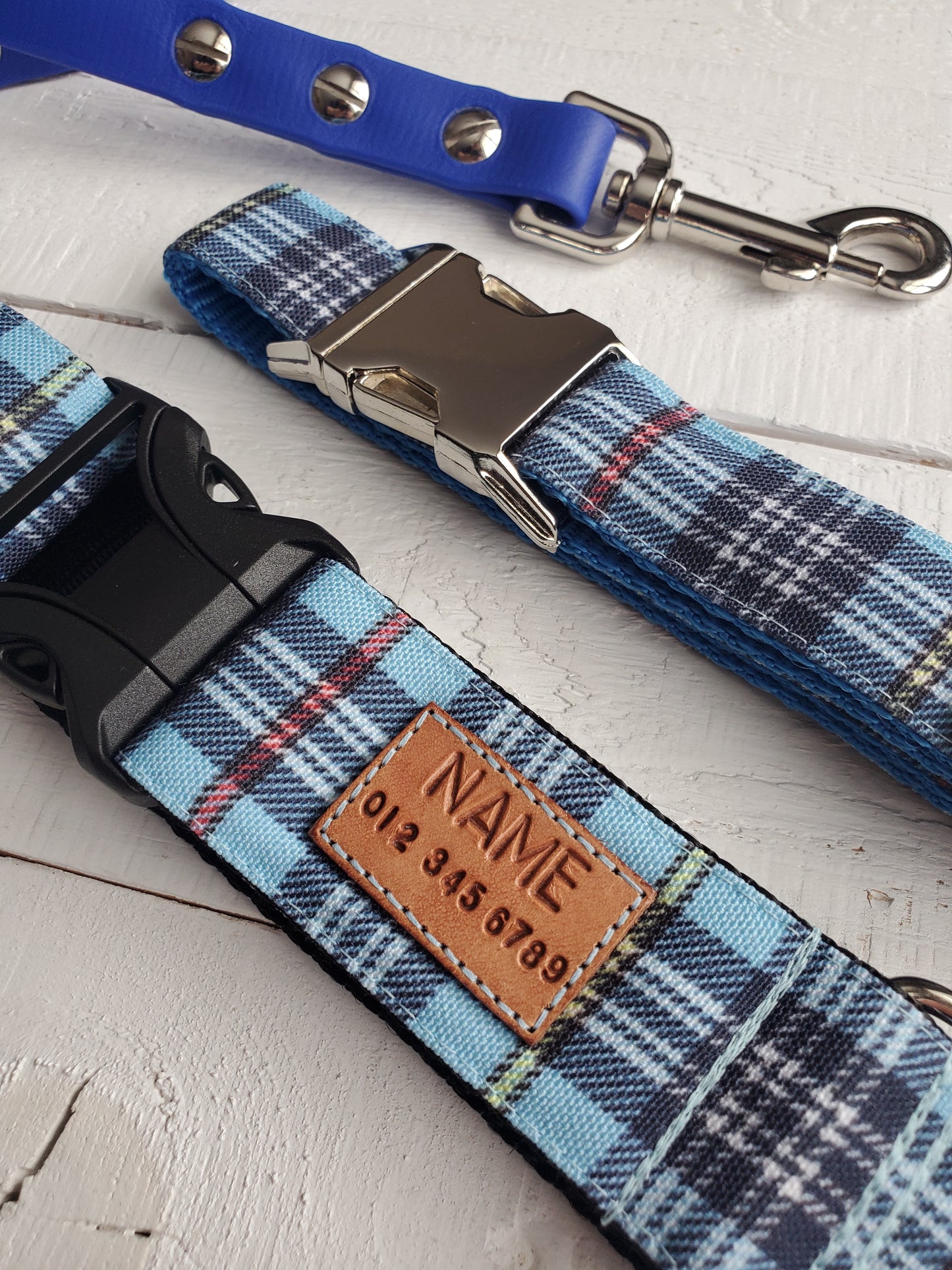 Blue Plaid dog collar