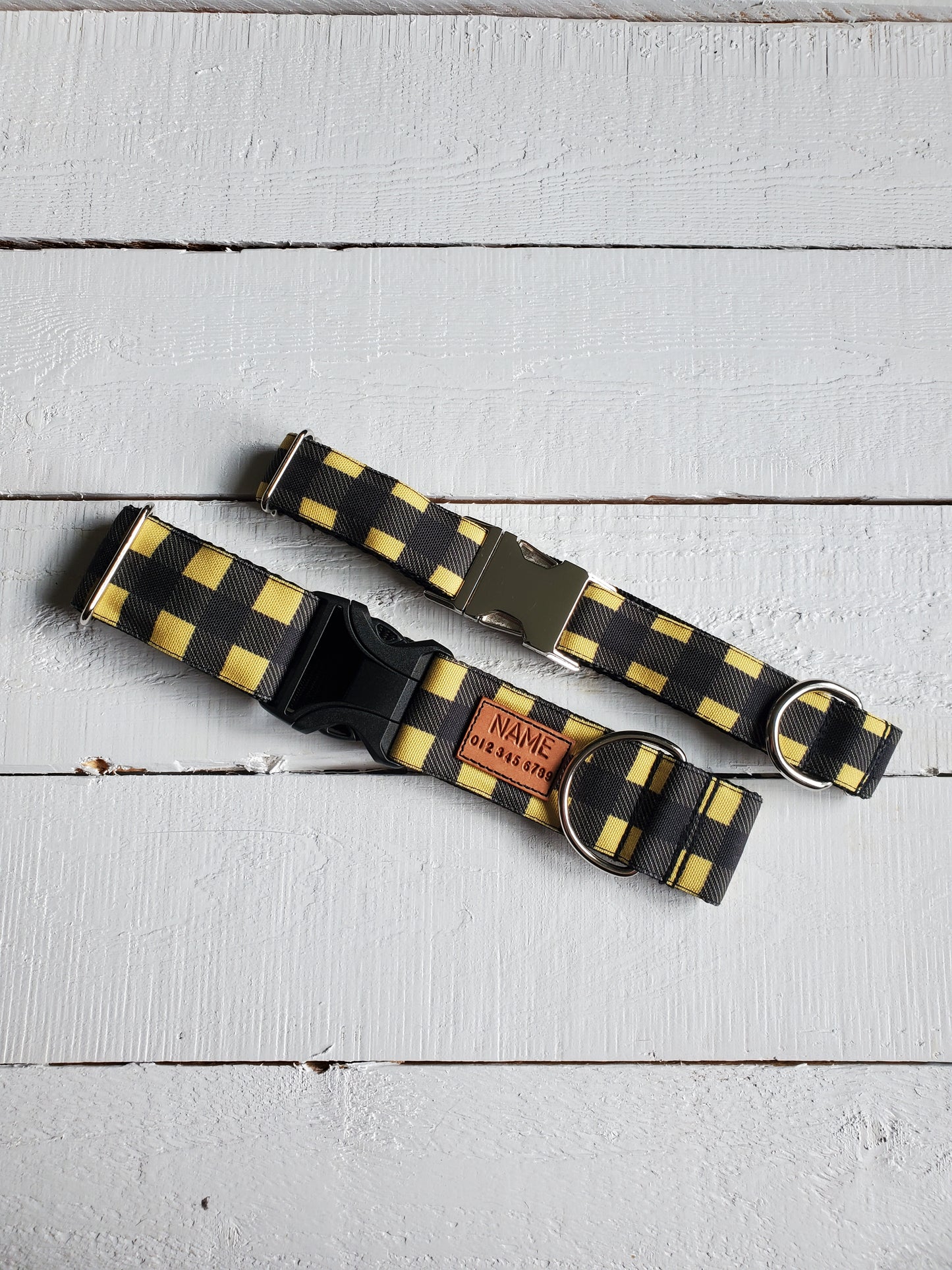 Yellow and Black Buffalo Plaid dog collar