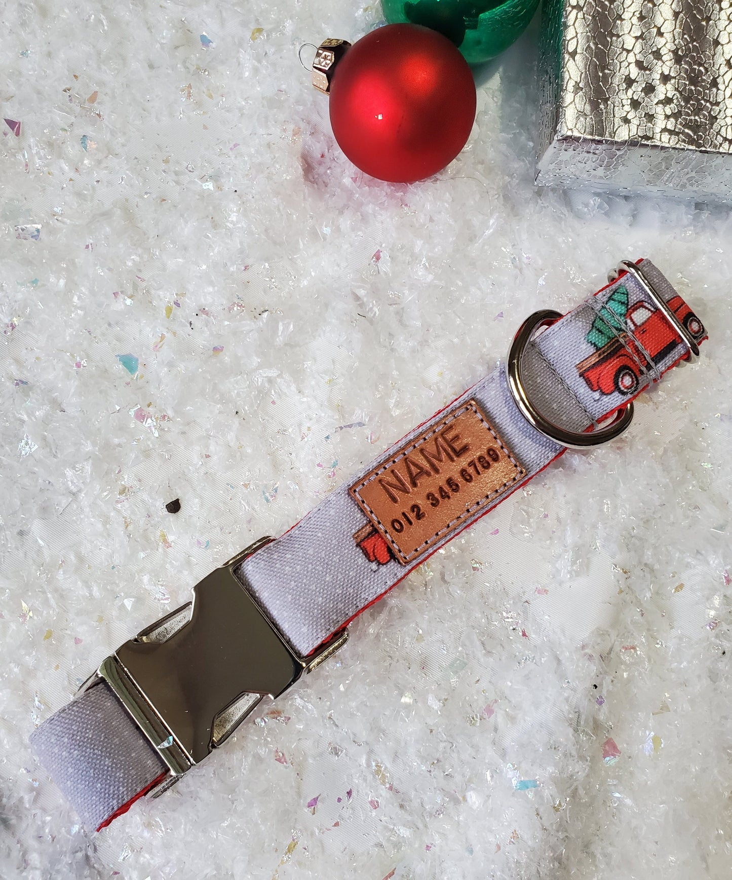 Red Trucks & Christmas Trees dog collar