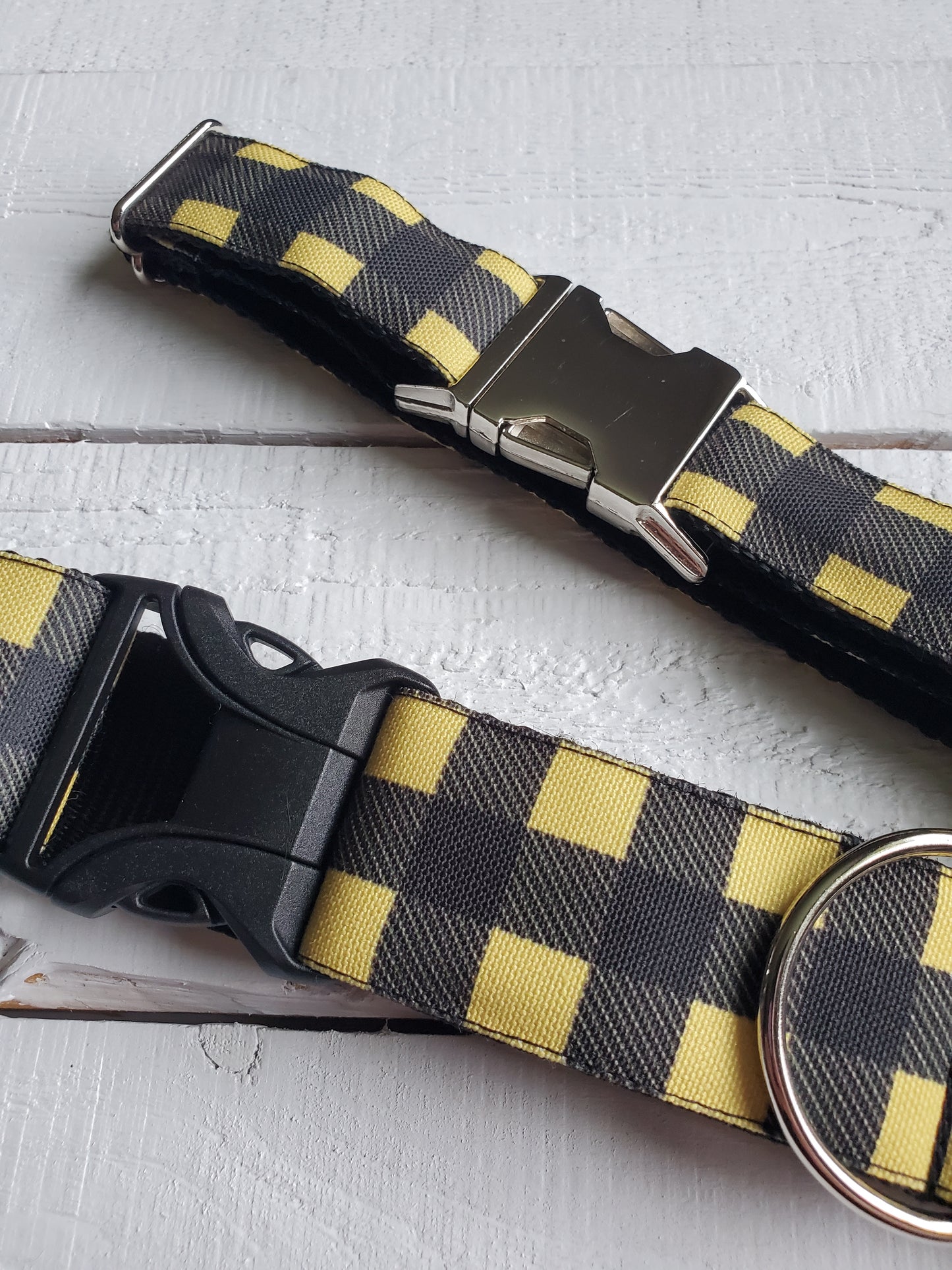 Yellow and Black Buffalo Plaid dog collar