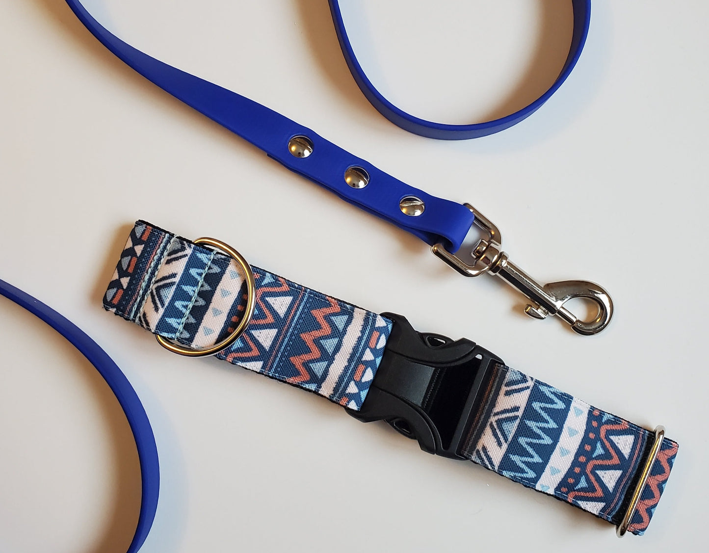 Blue Orange Aztec dog collar