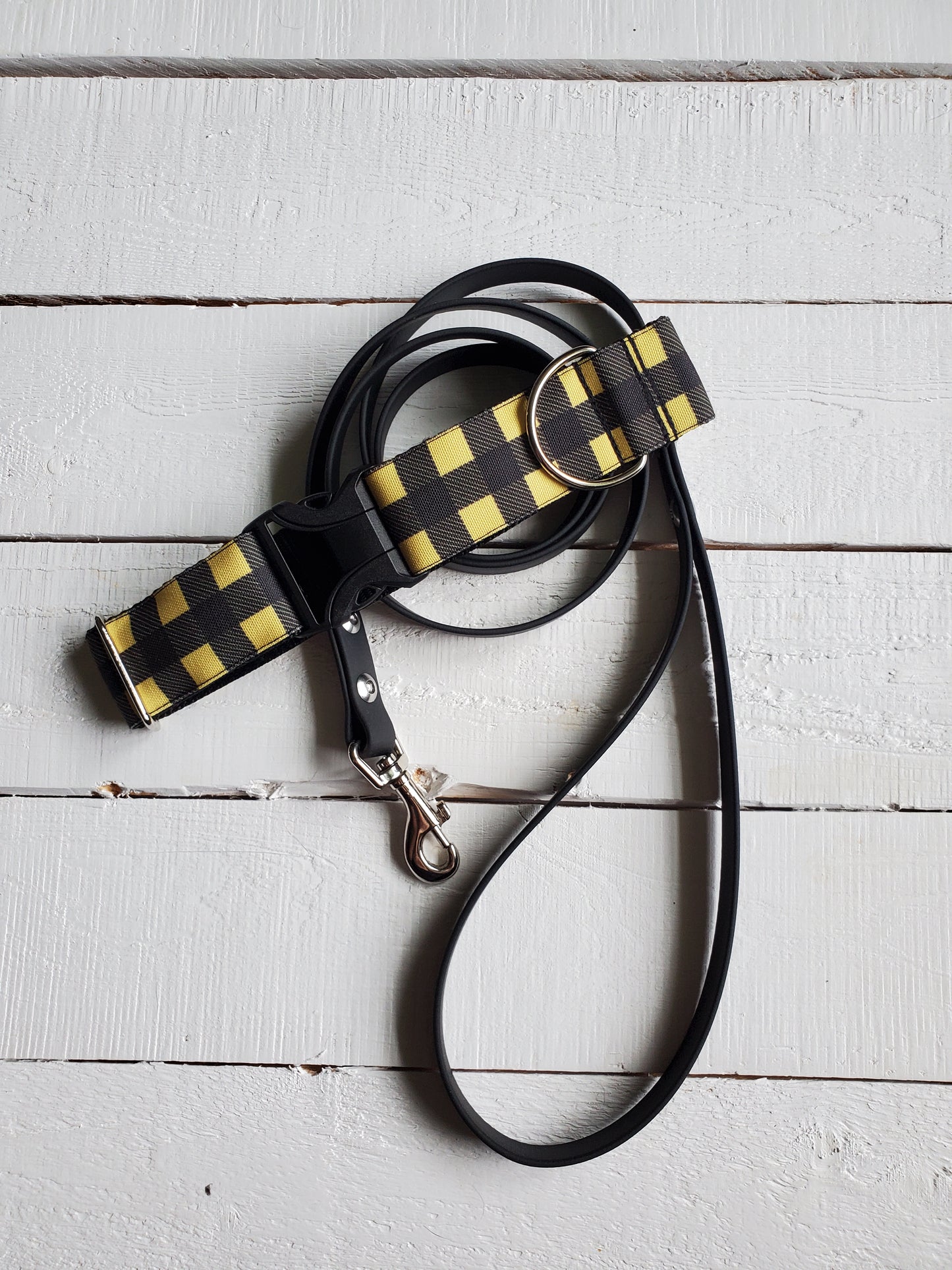 Yellow and Black Buffalo Plaid dog collar