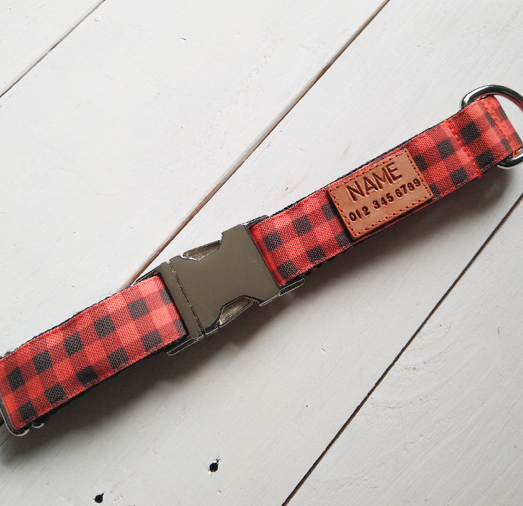 Orange Buffalo Plaid Dog Collar