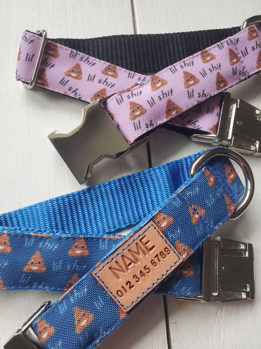 lil shit (with poop emoji) dog collar *Choose your color*