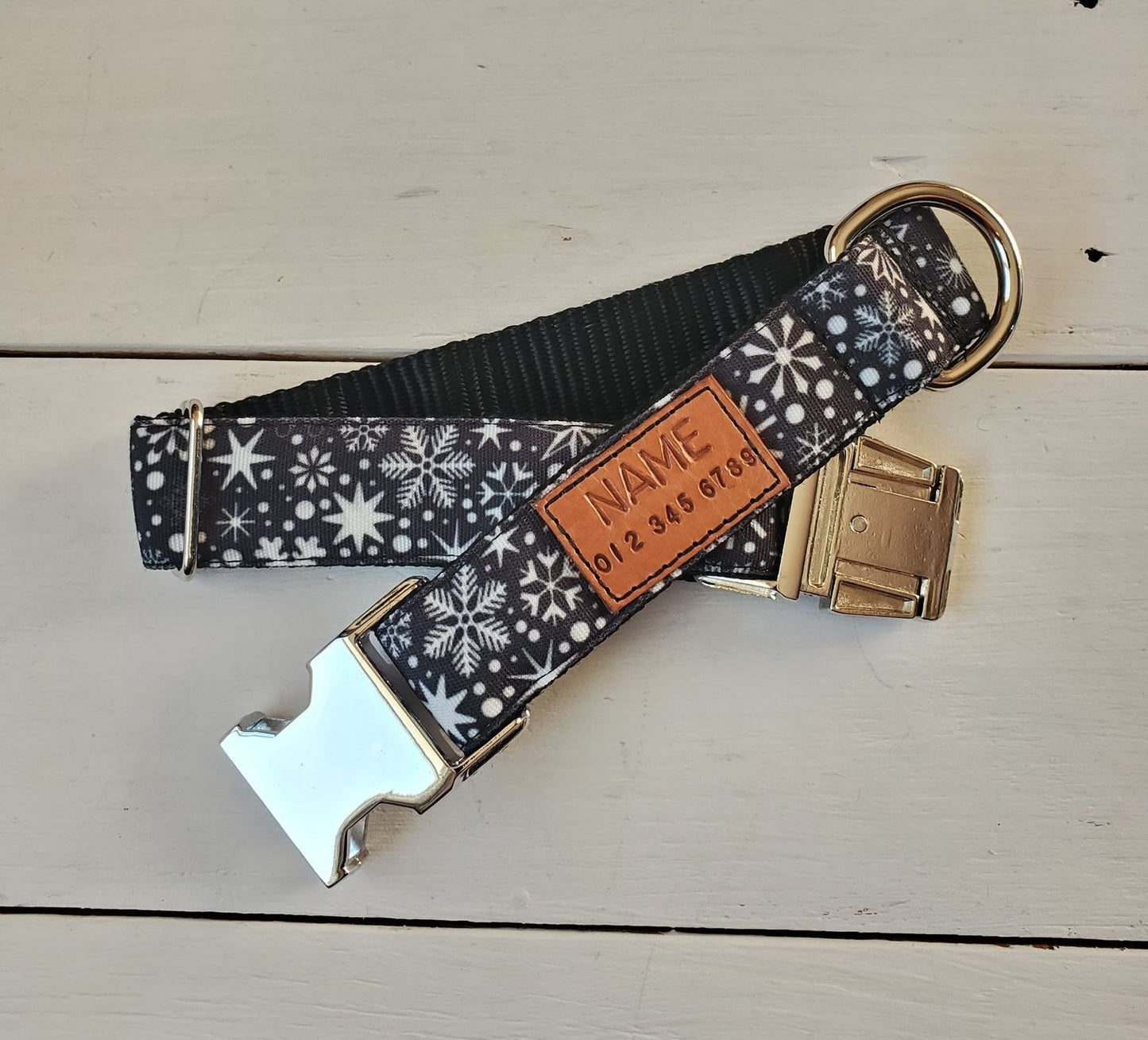 Snowflakes on Black Dog Collar